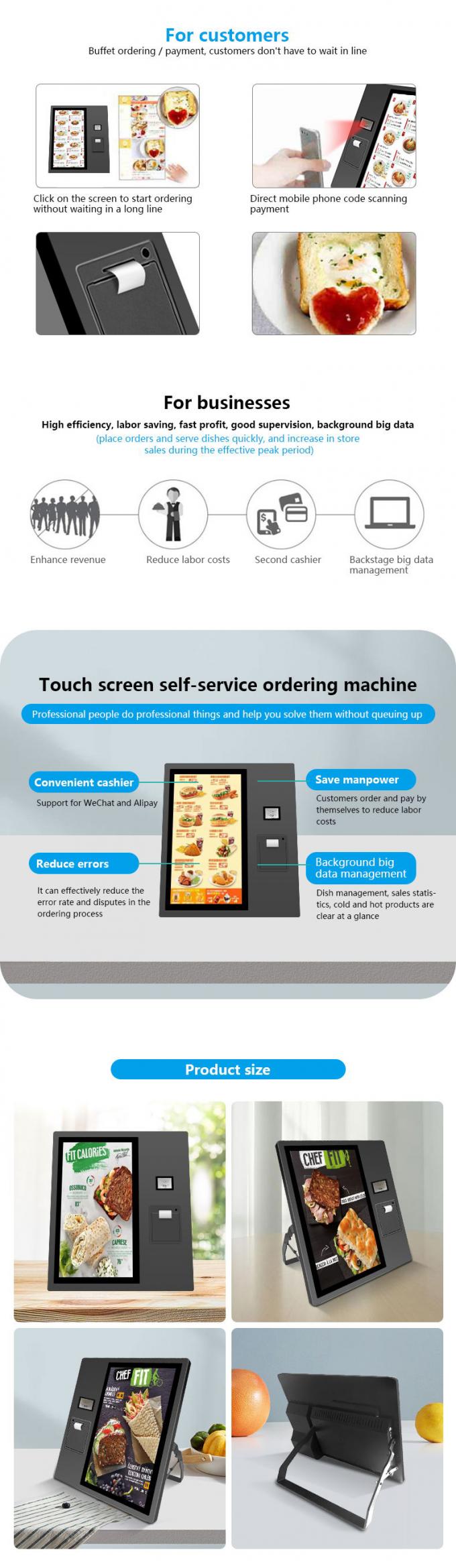 Desktop 21.5in de Kiosk van de Touch screenself - service voor Koffiewinkel