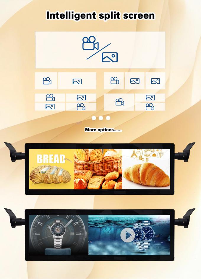 29 Inch Uitgerekte Balk Plafondbevestiging Bus Wifi Digitale Signage Android Draadloze Netwerk Digitale Lcd Monitor Met 4G Optie 4