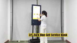 32-inch donkerblauwe zelfbedieningskiosk met QR-codescanner