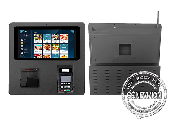 De zwarte Muur zet Kiosk 15,6 van het Self - servicetouche screen“ met POS Houder en Thermische Printer op