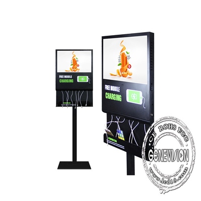 21.5 inch android wifi zwart kleur opladen reclame kiosk met opladen mobiele telefoon draad voor het vliegveld