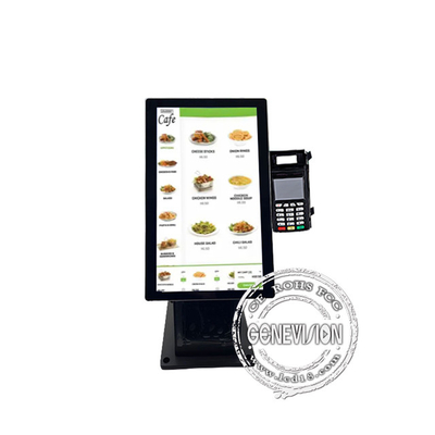 15.6 24 27 inch automatische betaalterminal aanraakkiosken met printer en postbeugel voor de toonbank