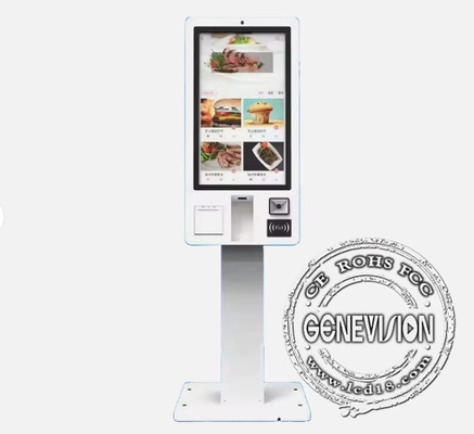 Fast food restaurant zelfbediening terminal kiosk bestellen en betalen factuur afdrukkiosk