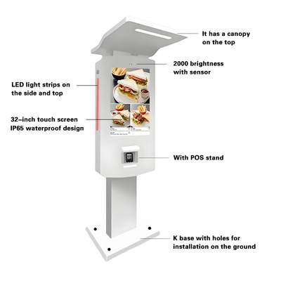 32 inch Outdoor Android PC Self Service Payment Kiosk met LED Strip