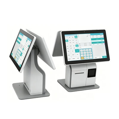 15.6 inch Desktop Single Dual Side Self Service Kassier Kiosk met QR Barcode Scanner 80mm Thermal Printer NFC