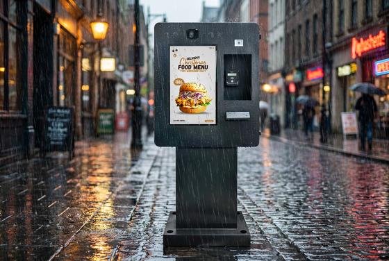 24 inch waterdichte outdoor selfservice kiosk met 1500nits hoge helderheid en QR scanner thermische printer