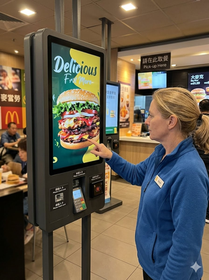 32 inch automatische cashloze betaling selfservice kiosk ∙ Fast food & QSR bestelterminal voor hamburgers & gebakken kippen winkels