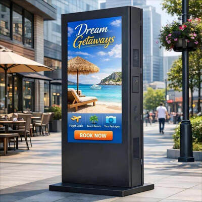 Dubbelzijdig buiten LCD-reclametotem 49 55 65 75 inch Dual Screen Digital Signage Hoge heldere waterdichte stofdichte vloermontage display voor commerciële buitenreclame