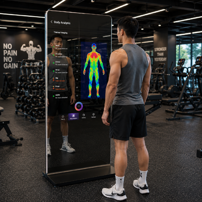 43 inch Mirror Glass Thermal Camera LCD Touch Screen Kiosk for FIFA Athlete